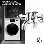 Torneira Tanque Máquina Lavar Roupa Metal 2 Saídas 1/4 Traseira