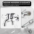 Torneira Tanque Máquina Lavar Roupa Metal 2 Saídas 1/4 Traseira