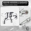 Torneira Tanque Máquina Lavar Roupa Metal 2 Saídas 1/4 Traseira